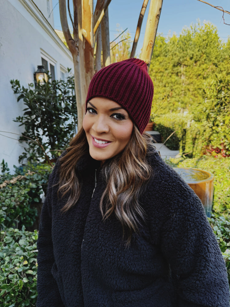 Reversible Knit LED Beanie - Wine