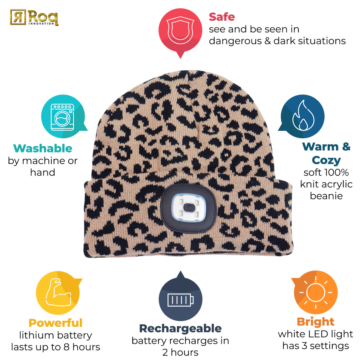 Headlightz® Beanie Knit Leopard Roq Innovation