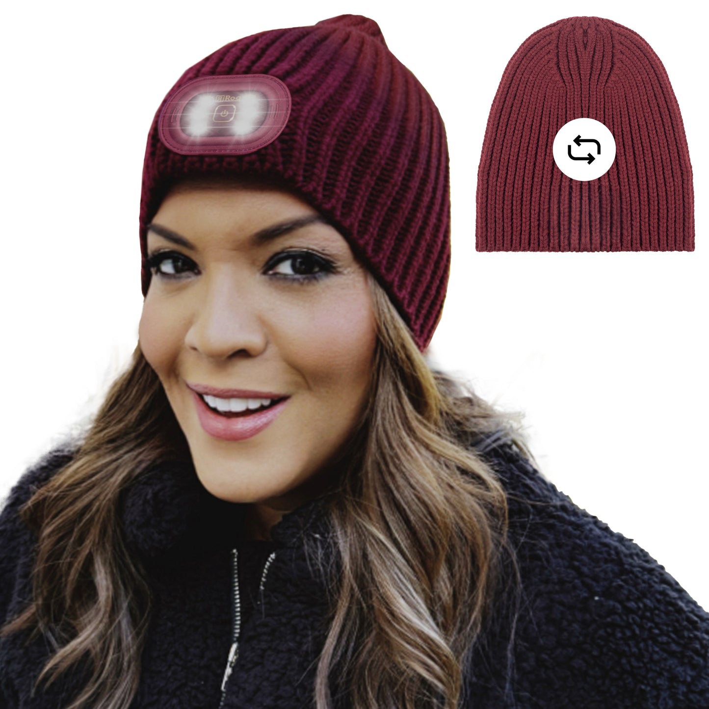 Reversible Knit LED Beanie - Wine