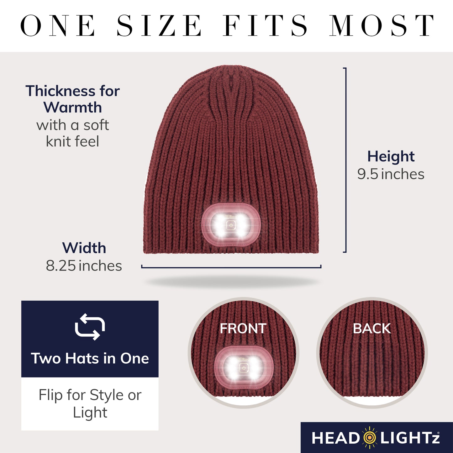 Reversible Knit LED Beanie - Wine