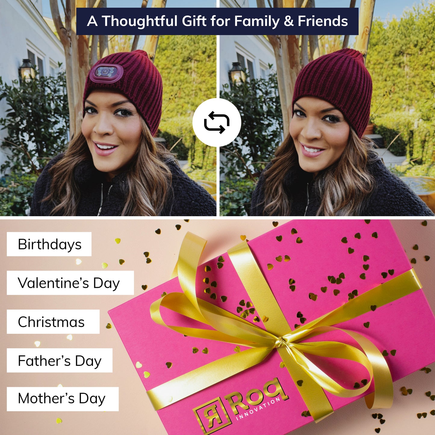 Reversible Knit LED Beanie - Wine