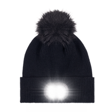 Load image into Gallery viewer, Pom Pom Beanie - Black - Black Brim
