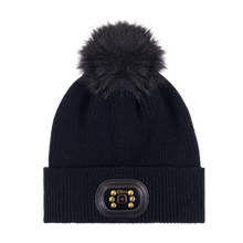 Load image into Gallery viewer, Pom Pom Beanie - Black - Black Brim
