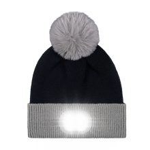 Load image into Gallery viewer, Pom Pom Beanie - Black - Gray Brim
