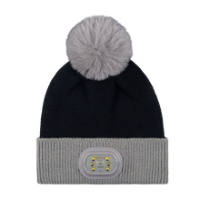 Load image into Gallery viewer, Pom Pom Beanie - Black - Gray Brim
