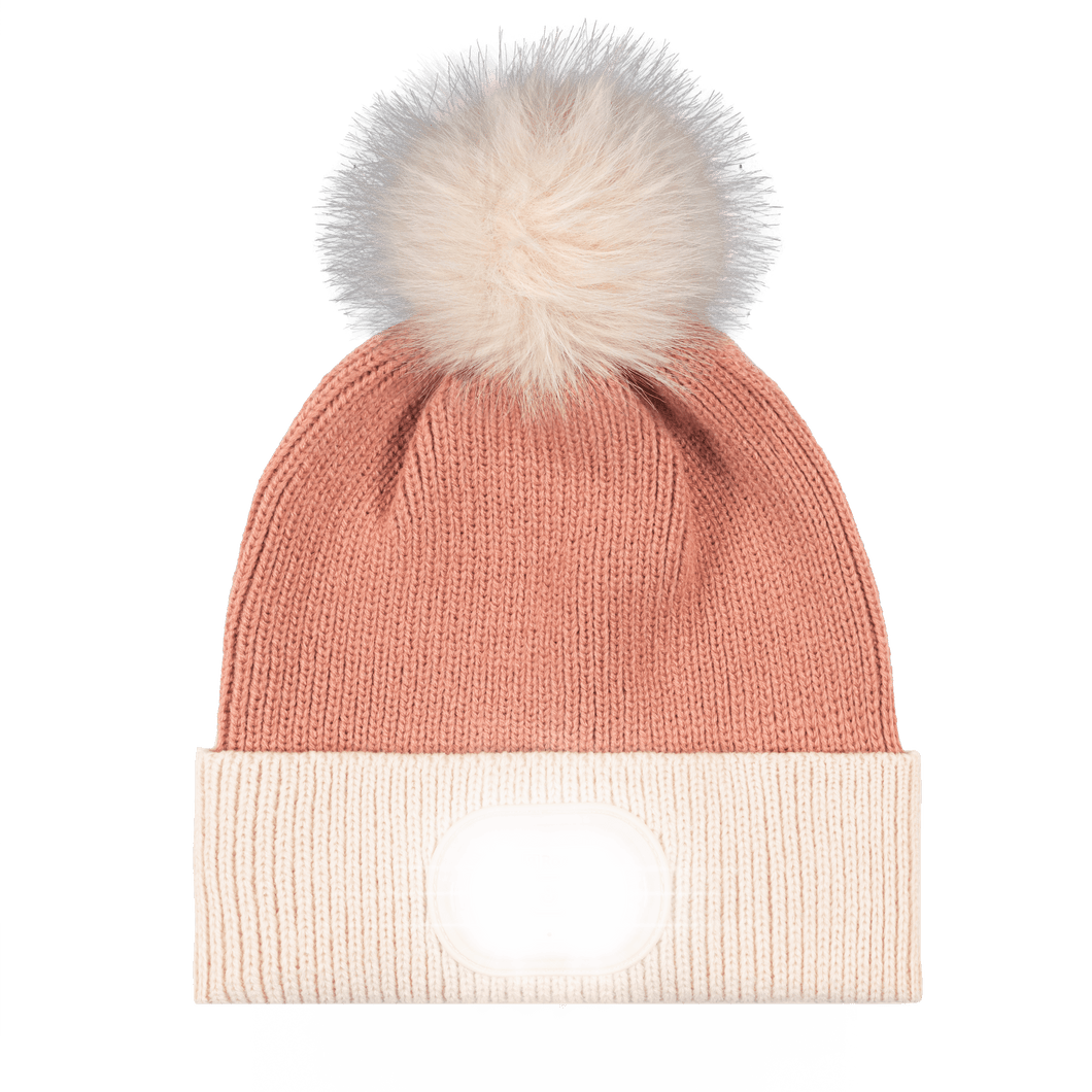 Pom Pom Beanie - Blush - Tan Brim