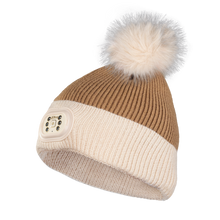 Load image into Gallery viewer, Pom Pom Beanie - Brown - Tan Brim
