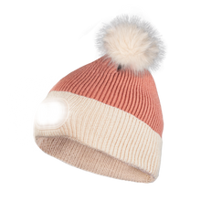 Load image into Gallery viewer, Pom Pom Beanie - Blush - Tan Brim
