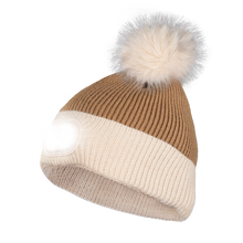 Load image into Gallery viewer, Pom Pom Beanie - Brown - Tan Brim
