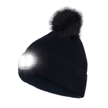 Load image into Gallery viewer, Pom Pom Beanie - Black - Black Brim
