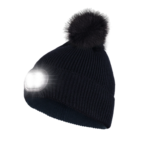 Pom Pom Beanie - Black - Black Brim