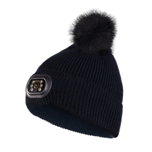 Load image into Gallery viewer, Pom Pom Beanie - Black - Black Brim
