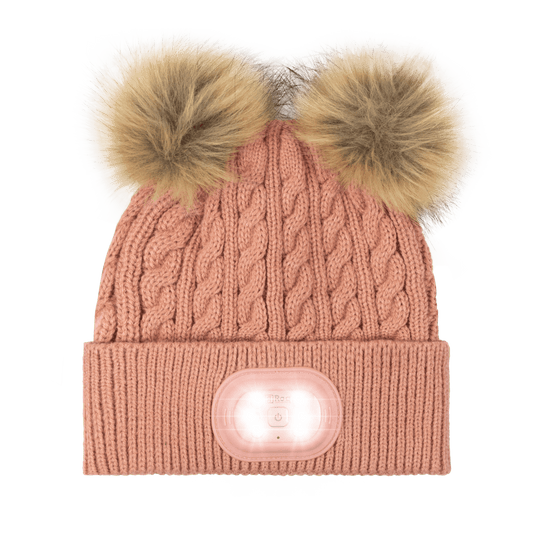 Kids Pom Pom LED Beanie - Blush