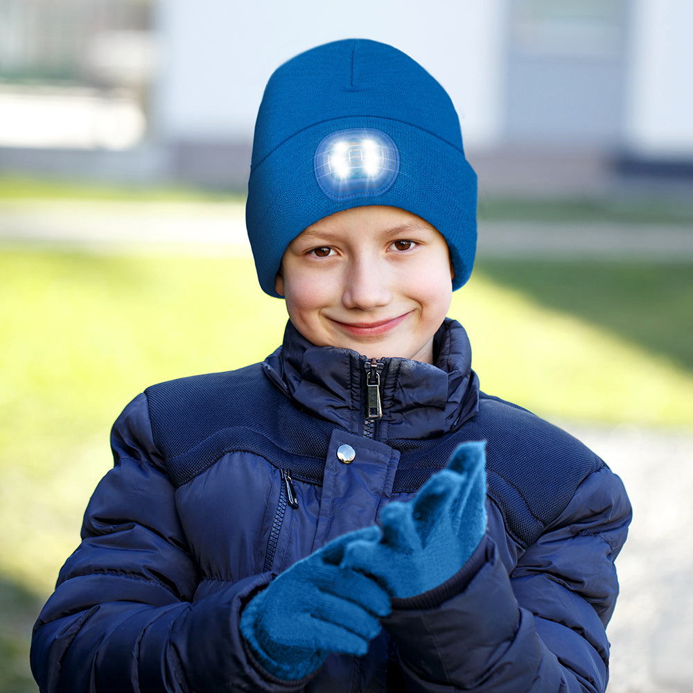 Kids Led Beanie & Glove Beanie Set - Blue