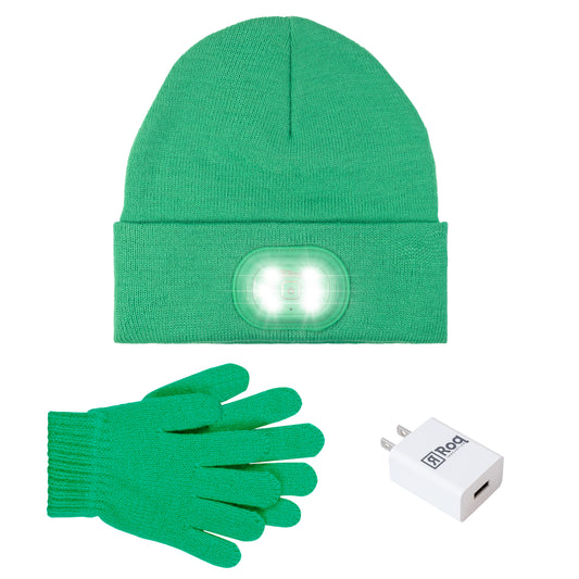 Kids Led Beanie & Glove Beanie Set - Green