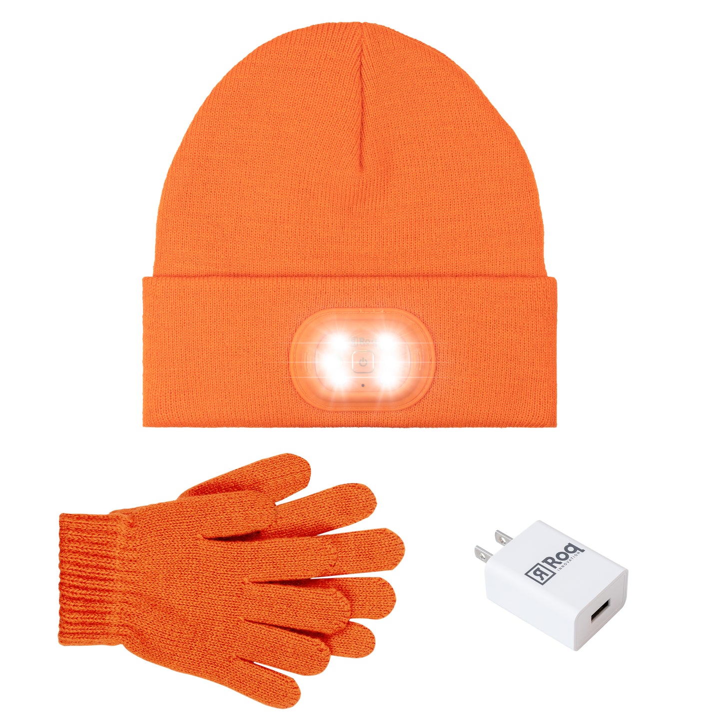 Kids Led Beanie & Glove Beanie Set - Orange