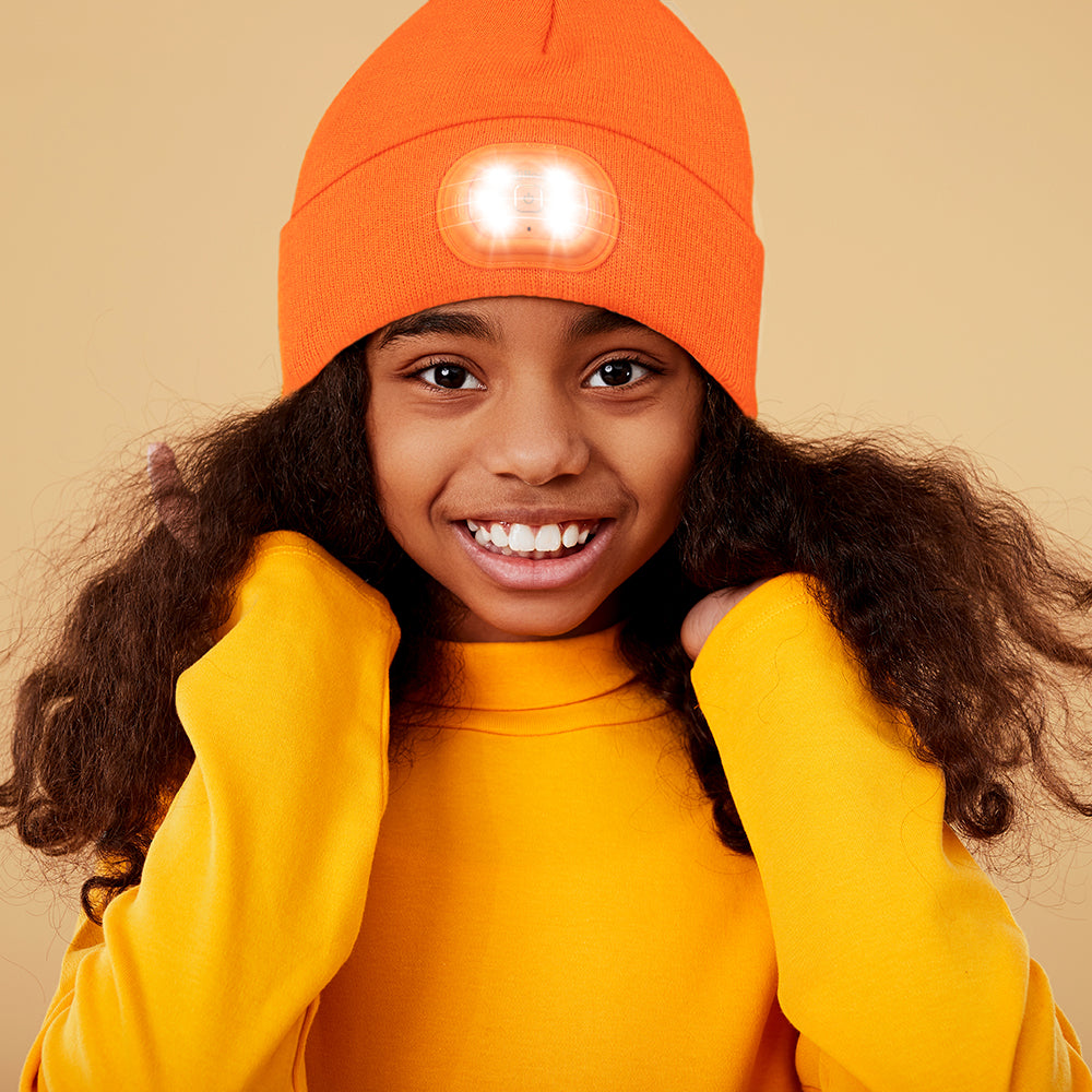 Kids Led Beanie & Glove Beanie Set - Orange