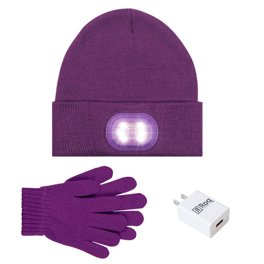 Kids Led Beanie & Glove Beanie Set - Purple