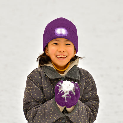 Kids Led Beanie & Glove Beanie Set - Purple