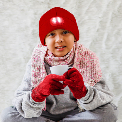 Kids Led Beanie & Glove Beanie Set - Red