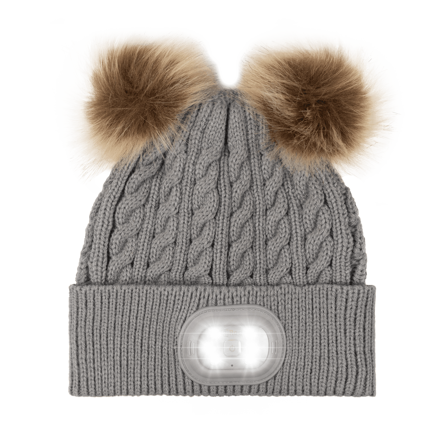 Kids Pom Pom Led Beanie - Gray