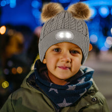 Load image into Gallery viewer, Kids Pom Pom Led Beanie - Gray
