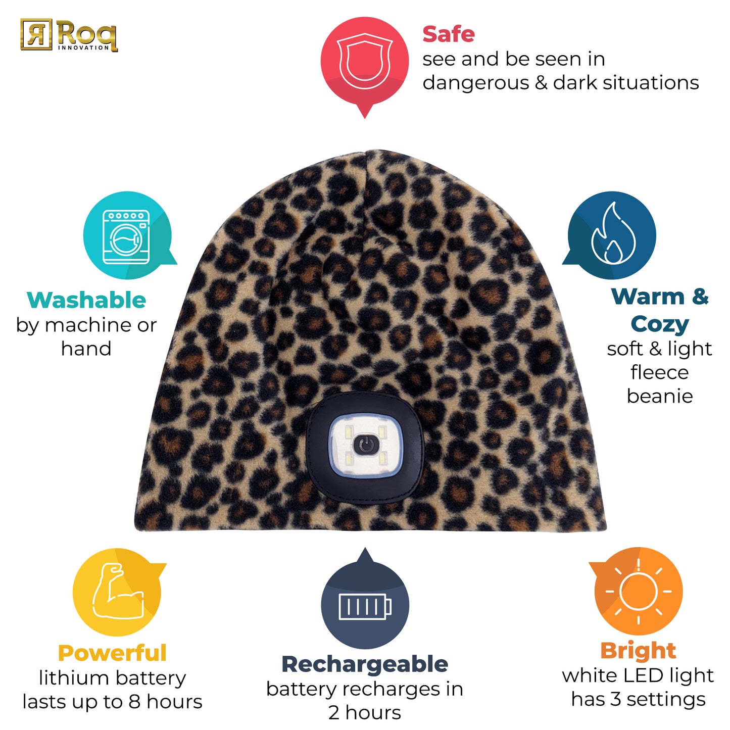 Headlightz® Beanie - Fleece - Leopard